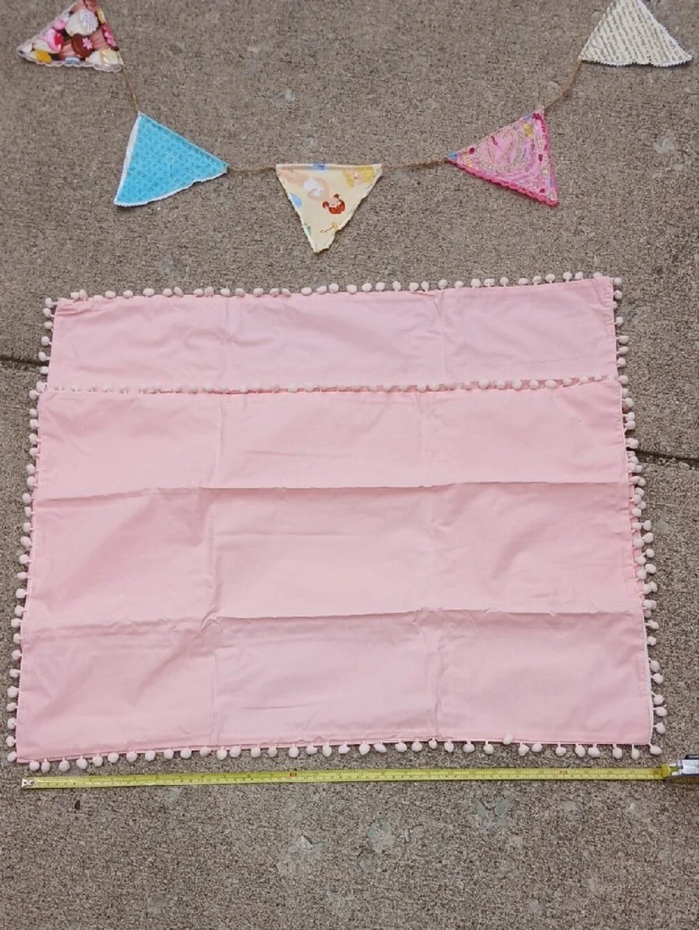 Set of 2 Pink Pom Pom Pillowcases & Handmade Decorative Banner